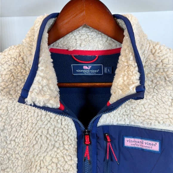 Vineyard Vines Sherpa Fleece Vest - Cream and Navy - Picture 4 of 6